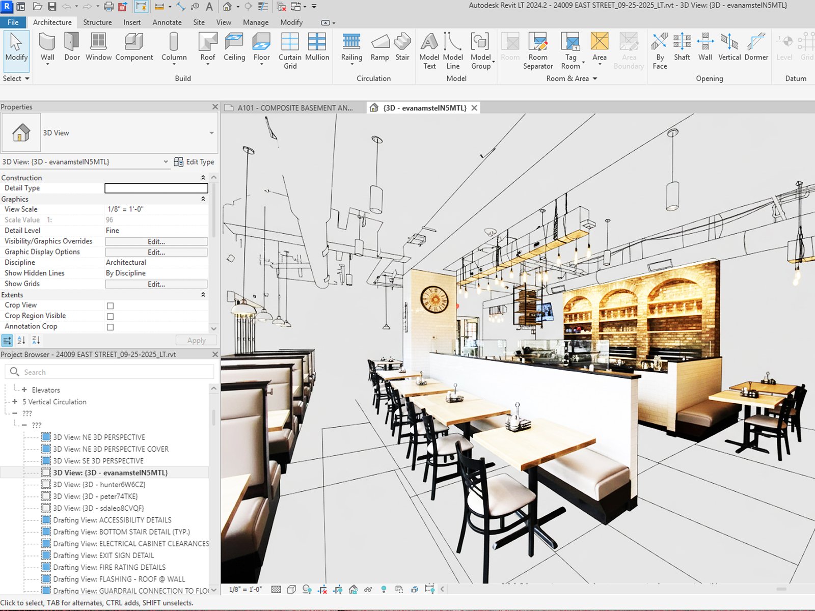 Example of a detailed parametric Revit model generated from a point cloud scan